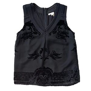 Anthropologie Meadow Rue Fanya Black Burnout Floral Velvet Tank, S